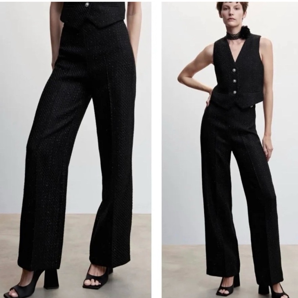 Jason Wu Black Tweed Sparkle Wide-Leg Trousers